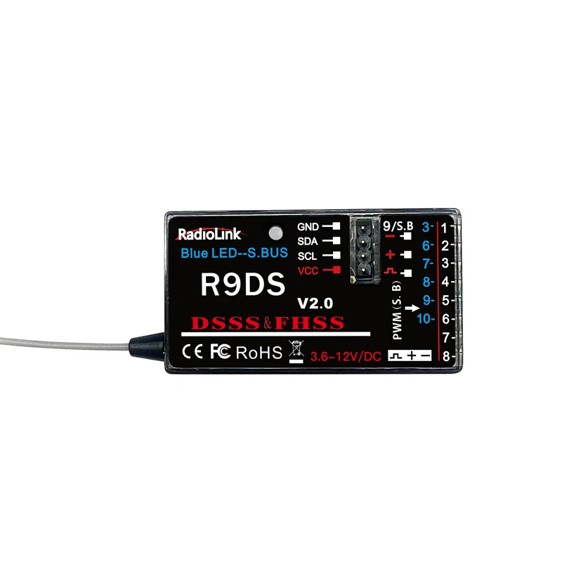 ตัวรับสัญญาณวิทยุ RadioLink R9DS 9/10 ช่องสัญญาณ ระยะควบคุม 4000 เมตร พร้อมระบบส่งข้อมูลแบบเรียลไทม์ สำหรับเฮลิคอปเตอร์ เครื่องบินปีกตรึง เครื่องร่อน และหุ่นยนต์