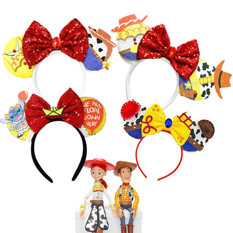 Anime Hair Band Kid Mickey Mouse Headband Woody Hair Accessories Women Bow Cowboy Hat Headwear Girl Buzz Lightyear Hairbands