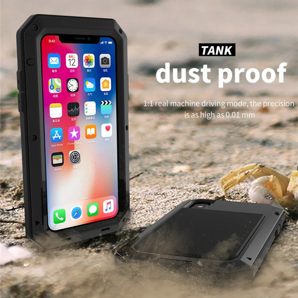 360 Metal Tank Shock Cover for iPhone 15 14 13 12 11 Pro Max Plus 7 8Plus XR X Xs SE Full Drop protection cover