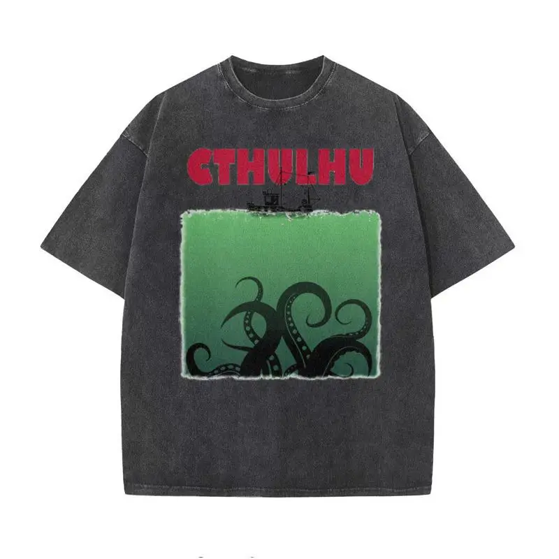 2025 جديد شارع العليا لطيف الطباعة الحقن المباشر غسلها القديمة قصيرة الأكمام الرجال والنساء ريترو نصف كم تي شيرت