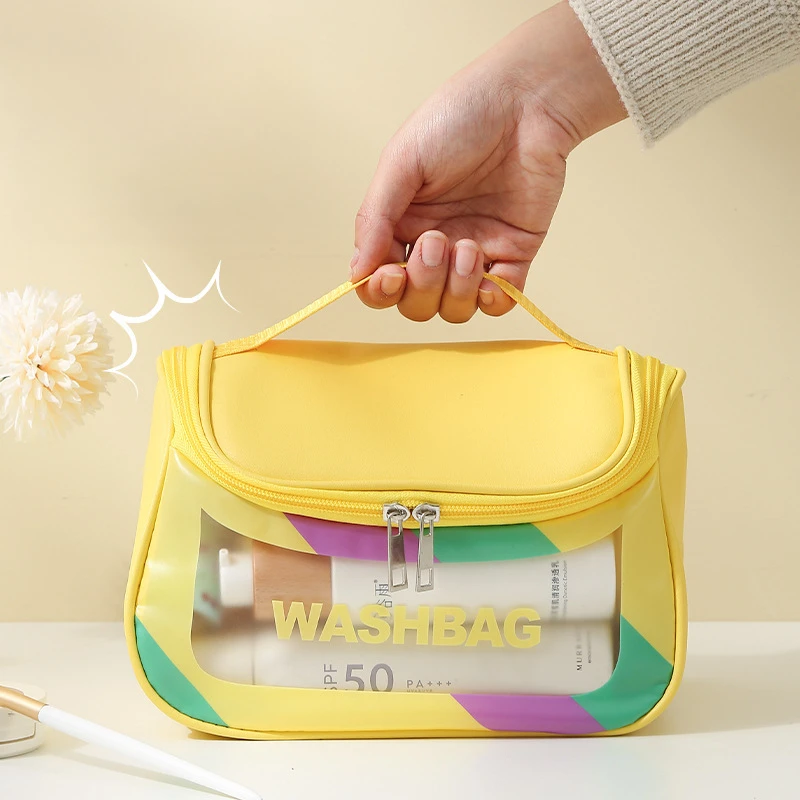 Makeup Storage Bag Multi Functional Travel Outdoor Handheld Hanging Makeup Bag PU Matte Visible Colorful Waterproof Toilet Bag