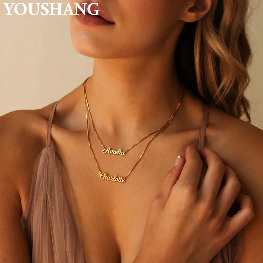 مخصص المزدوج اسم طبقة مزدوجة قلادة جديدة فاخرة الفولاذ المقاوم للصدأ سلسلة الترقوة المرأة مجوهرات هدية قلادة بحرف الموضة #3