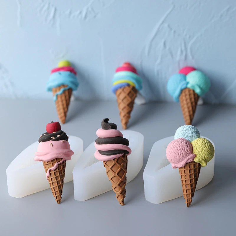 Mini Summer Ice Cream Cone Popsicle Silicone Mold DIY Party Baby Birthday Cupcake Fondant Decor Tools Candy Clay Chocolate Mold