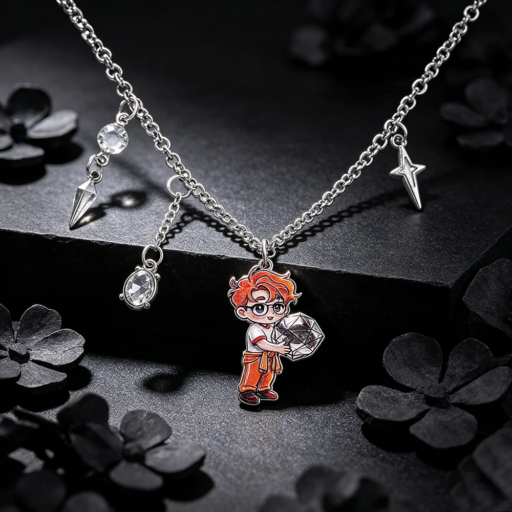 Project Hail Mary Ryland Grace Cartoon Pendant Necklace, Crystal Star Spike Charms, Sci-Fi Book Fan Statement Jewelry Gift
