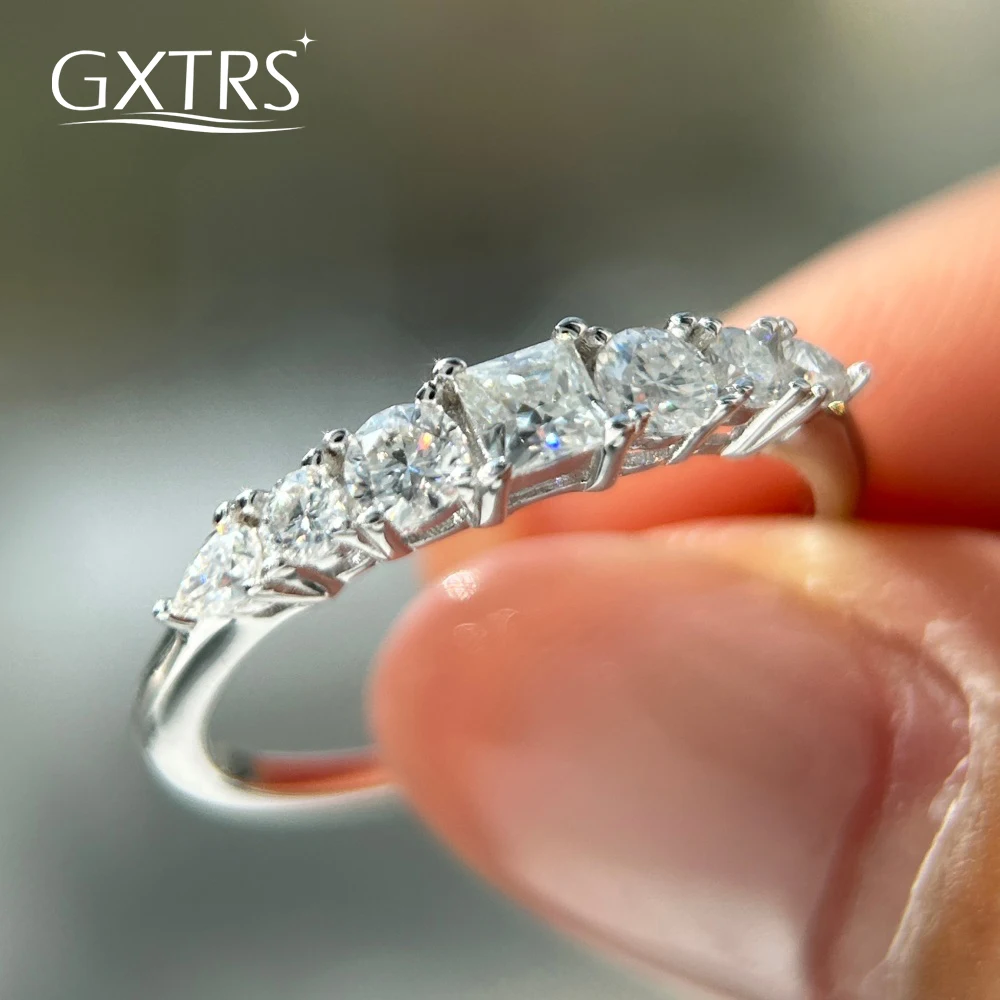 

GXTRS Princess Cut Full Moissanite Ring S925 Silver For Women 7 Stone Lab Diamond Wedding Engagement Band Fine Jewelry Certified