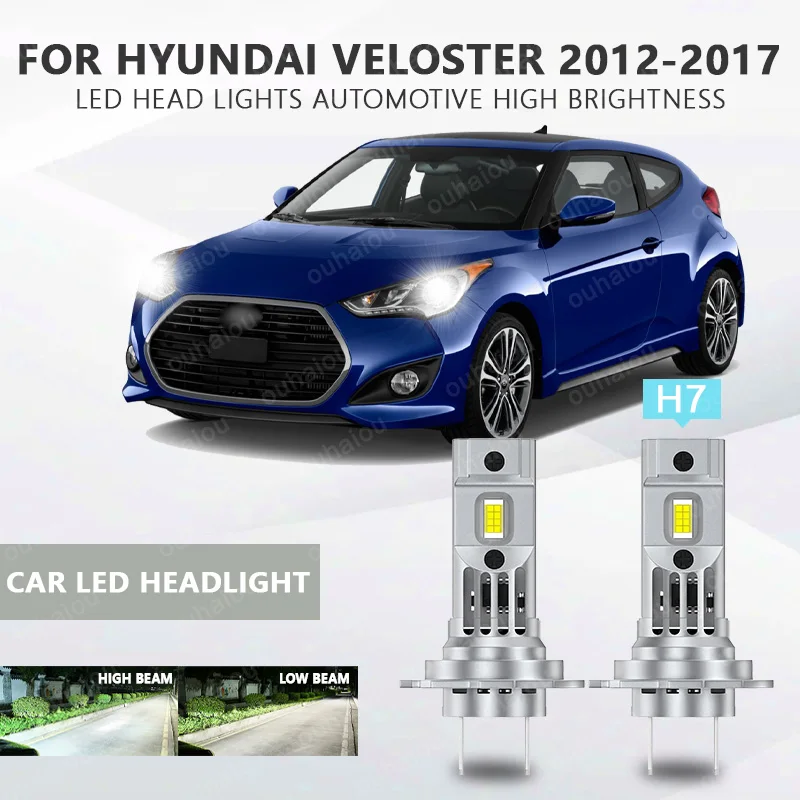 

2PCS For Hyundai Veloster 2012-2017 High Low Beam Led Bulbs H7 Without Fan Headlight Bulb 60W 6000K Plug and Play 12V H7 ﻿