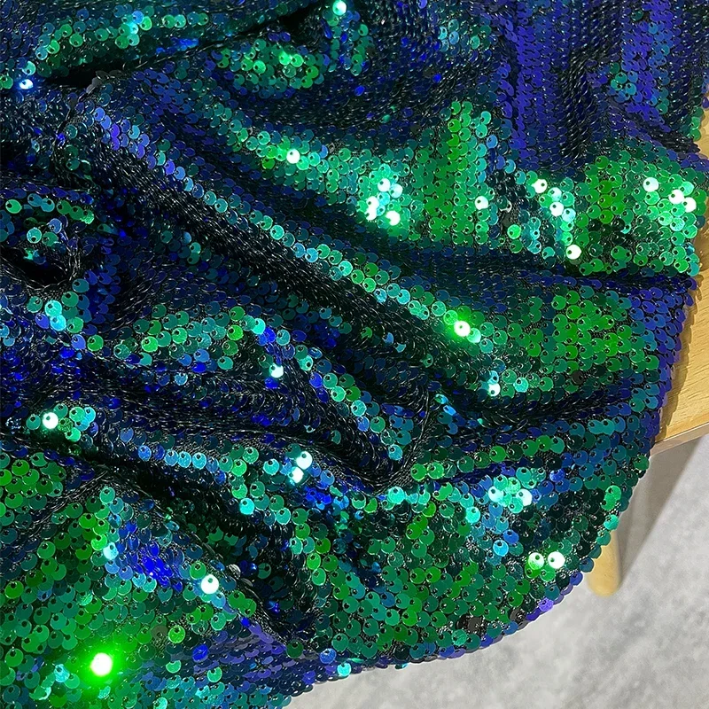 Sequin Fabric Blue Green Aurora Background Decoration Creative Clothing Design Arts Crafts Sewing Wholesale Cloth for Diy