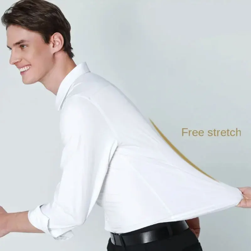 Camisa de manga larga para hombre, ropa de trabajo transpirable, de alta calidad, ajustada, a rayas, color sólido, informal, para primavera y verano