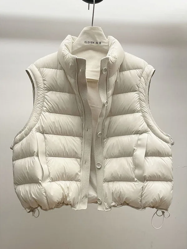 

Women's Knitted Stand Collar Patchwork Cotton Vest Casual Warm down Jacket 2026 Winter New Fashion Elegant Style
