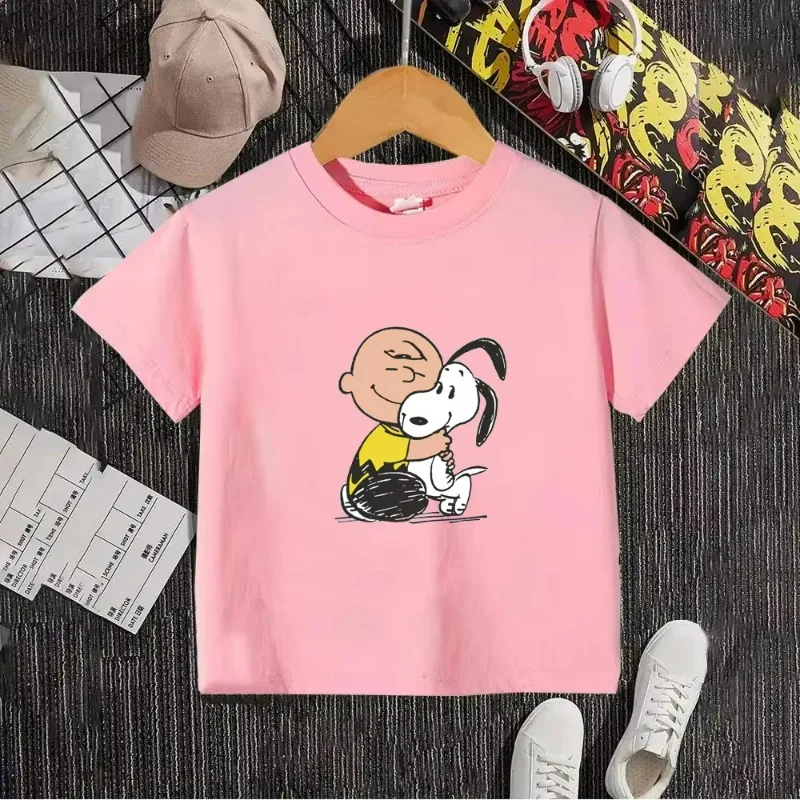 2026 تشارلي براون و سنوبي كارتون أنيمي الأطفال الشارع الأعلى الصيف جديد الفتيان والفتيات القطن الخالص جولة الرقبة تي شيرت #4
