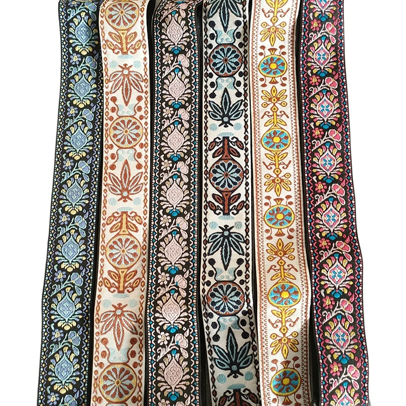 Vintage Ethnic Style Embroidered Print Guitar Strap Adjustable Strap for Folk Electric Guitar Bass Ukulele Guitar Accessories