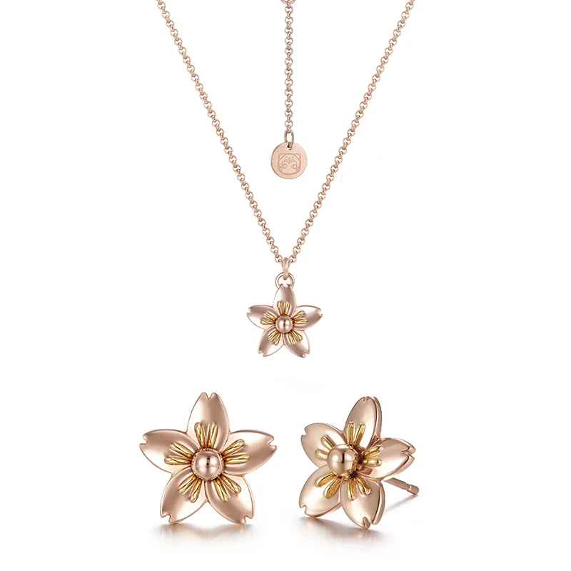 

Комплект ювелирных украшений YAFFIL: двухслойное колье и серьги-гвоздики «Цветущая вишня», роскошные минималистичные аксессуары для весеннего сезона