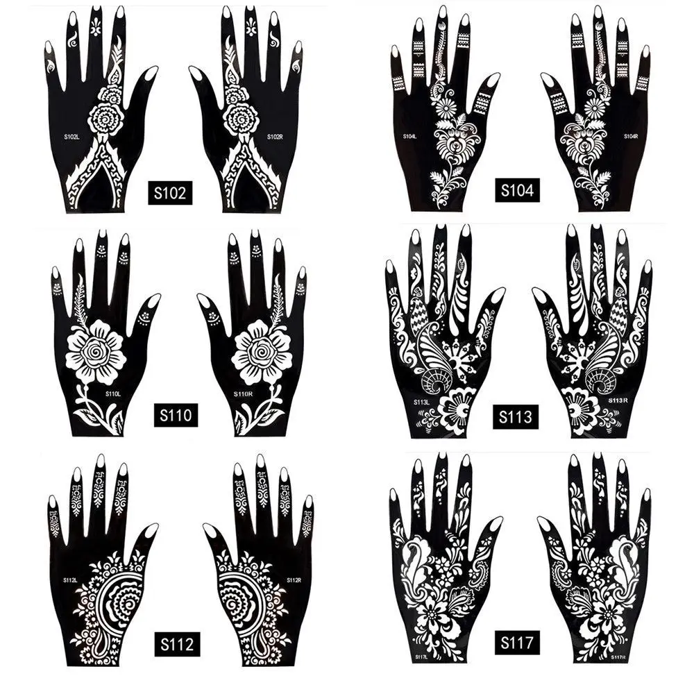 6 tipi di trucco bellezza kit body art fai da te decalcomania temporanea per le mani India adesivo all'henné stencil per tatuaggi