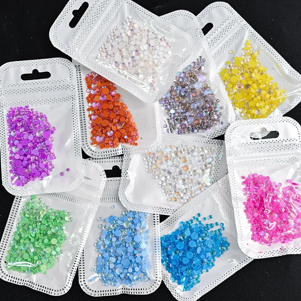 300Pcs/Bag 3D Mermaid Bead Nail Rhinestone Aurora 3/4/5mm Flatback Crystal Gems Bulk Bubble Bead Diamond Manicure Decoration