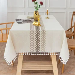 Nappes en lin de coton brodées rustiques, motif de feuilles de café, rectangle imperméable, couvertures de table pour la cuisine, décor de salon