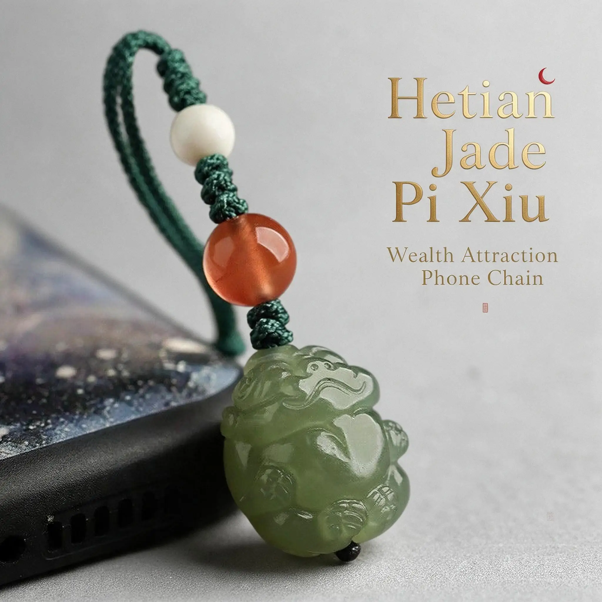 Natural Hetian Jade Pixiu Charm Lucky Fortune Attracting Phone Strap Bag Pendant For Women Men Couple Auspicious Amulet Jewelry