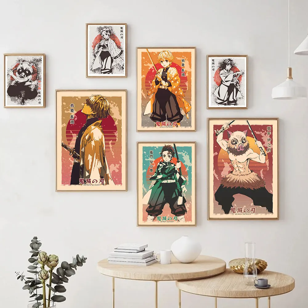 Demon Slayer Japan Anime Poster Print Tanjiro Zenitsu Characters Portrait Canvas Painting Wall Art Pictures Room Home Decoration