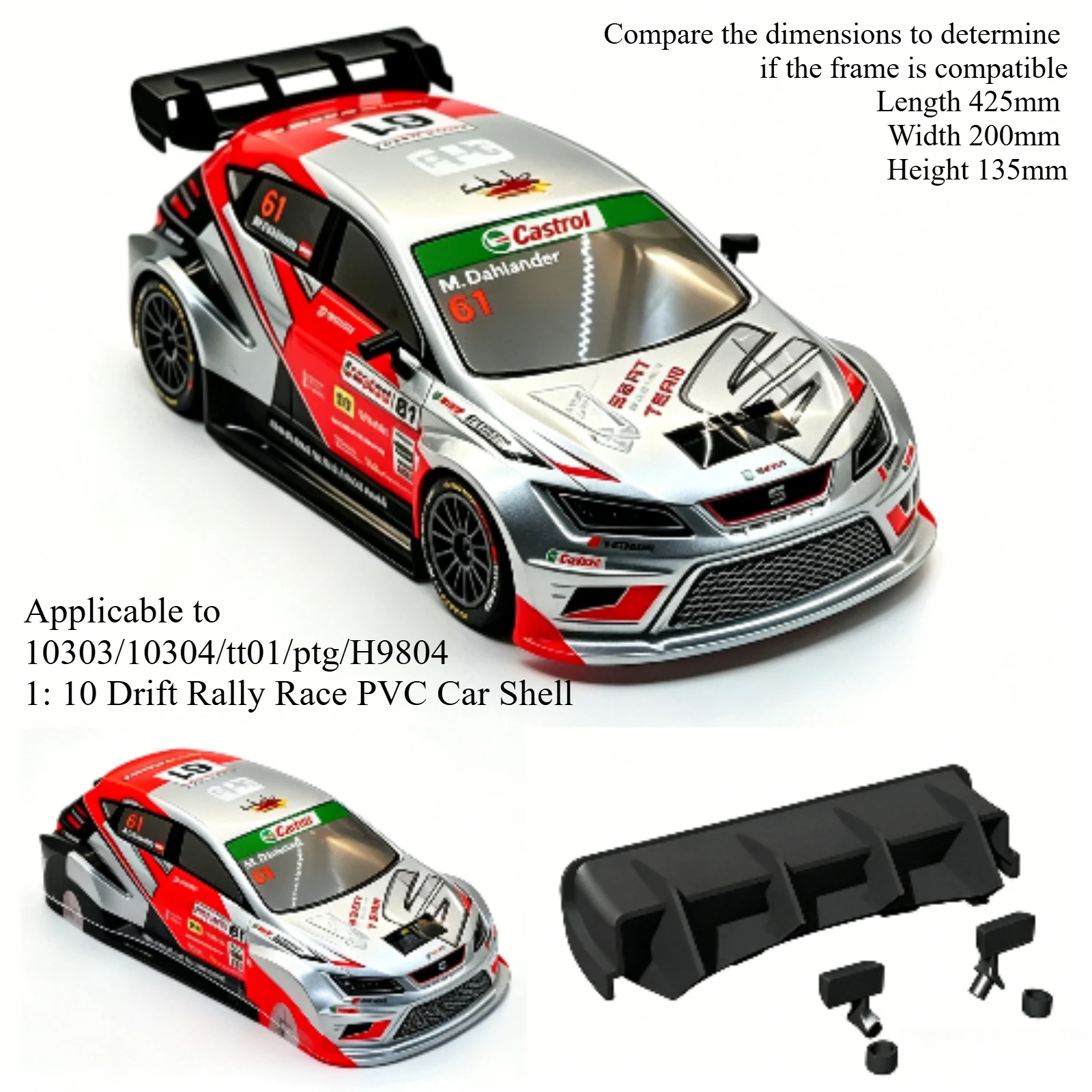 1/10 WRC RC Drift Rally Car PVC Body Shell Rear Wing & Mirror For MJX 10303/PTG/Tamiya TT01/TT02 Racing Replacement Spare Parts