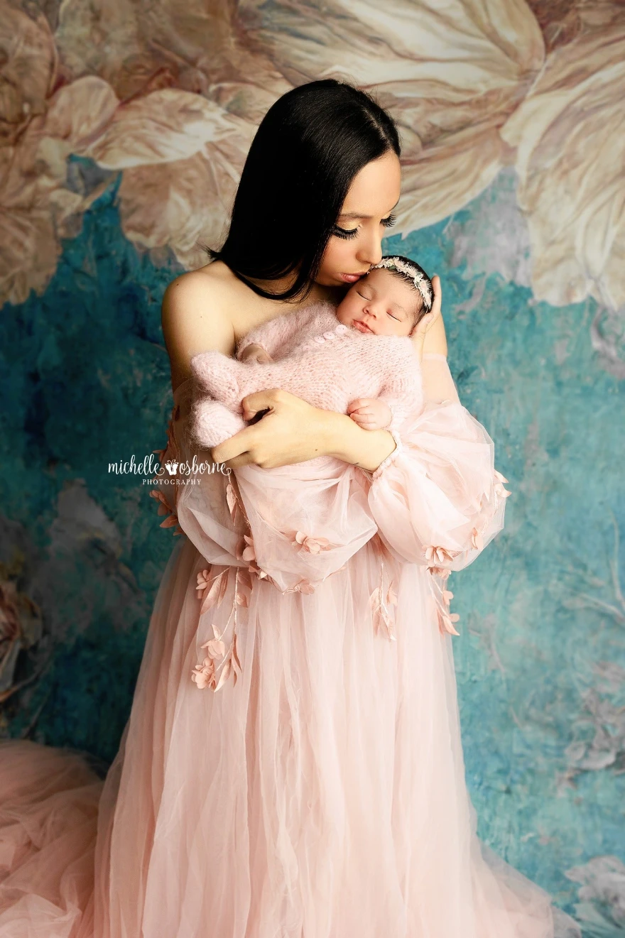 Hand Painting Floral Backdrops Pregnant Woman Portrait Girl Photography Props Lotus Flower Background Kids Baby Photostudio image 5