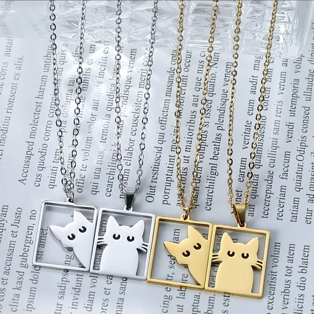 Cazador Cat Kitten Charm Necklace for Women Stainless Steel Animal Pendant Necklace Valentine's Day Gift Jewelry 2024 Wholesale