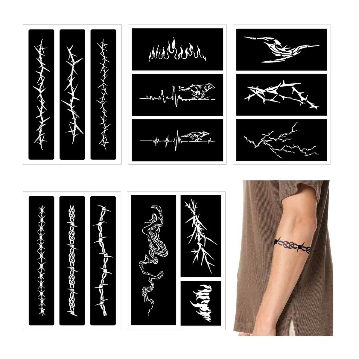 

Temporary Tattoo Stencil with Barbed Wire Pattern Design, Suitable for Both Men and Women, for Semi-Permanent Realistic Barbed Vine Patterns, Rectangular - 5 Pieces