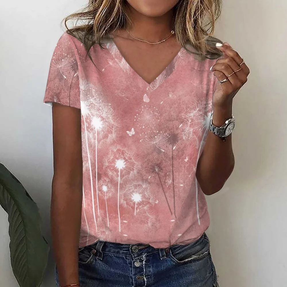 Nuevas camisetas con estampado 3D, moda de verano para mujer, ropa de calle informal con cuello en V, camisetas Y2k, Top de gran tamaño, ropa Harajuku para mujer