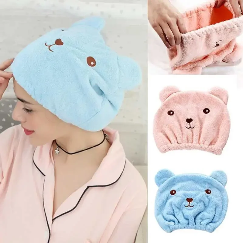 

Lovely Little Bear Hair Drying Cap Towel Microfiber Quickly Dry Hair Shower Hat Wrapped Towels Bathing Cap Bathroom Accessories