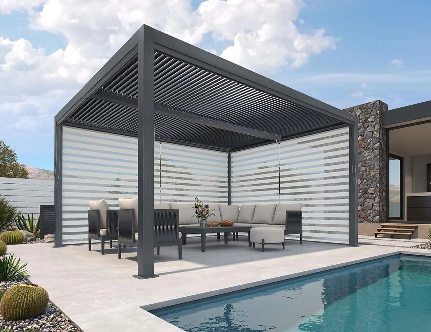 

Алюминиевая пергола 11x14 футов с регулируемой крышей-жалюзи для террасы и двора, серая, на заказ
