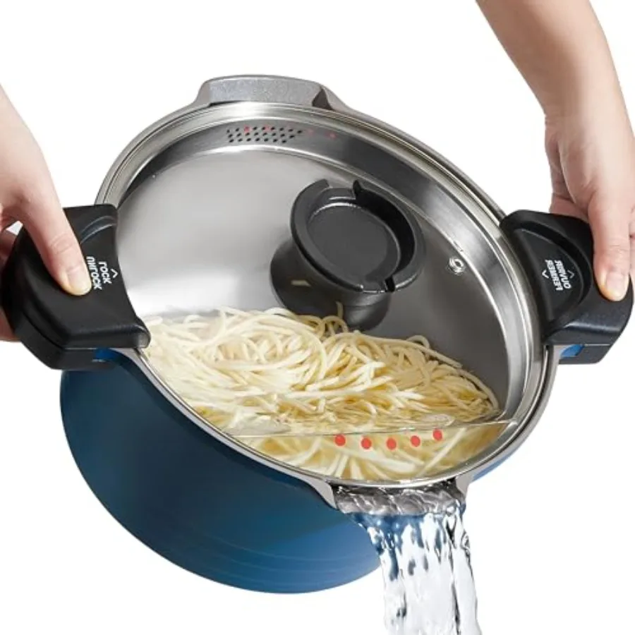 

8.5qt Pasta Pot with Strainer Lid Cast Aluminum Stockpot Multipot Nonstick Ceramic Coating make Cleanup easy with Tempe Glass L