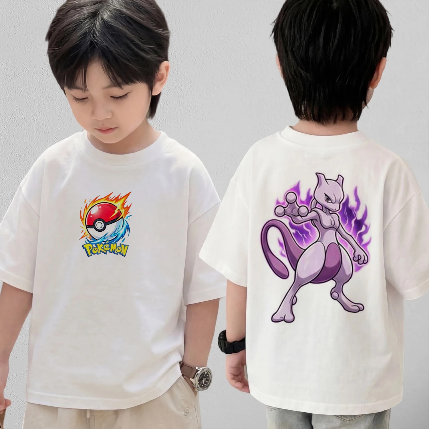 

Летняя футболка для косплея в стиле аниме Pokémon, хлопковые топы с короткими рукавами, повседневная свободная футболка в стиле ретро для мужчин, женщин и детей, одинаковые комплекты для всей семьи