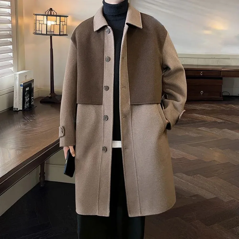 

Mens Trench Coat Contrast Business Casual Cape Coat Autumn Streetwear Fashion Korean Commuter Long Coat Men'S Clothing 2024