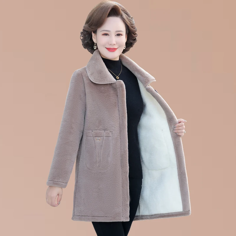 

Autumn Winter Middle Aged Elderly Mother Imitation Mink Velvet Jacket Large Size Add Velvet Warm Woolen Coat Women Overcoat 5XL