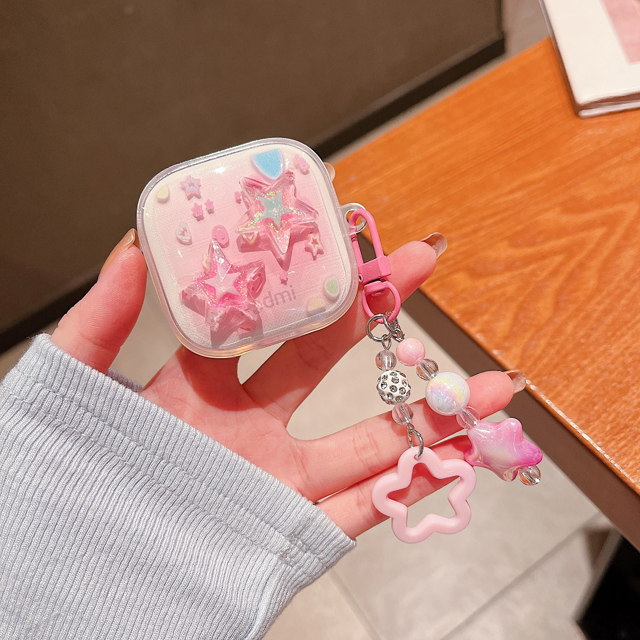 For Redmi Buds 5 / Buds 6s Cute Cartoon / Flower Keychain Silicone Transparent Earphone Cover for Xiaomi redmi buds 6 Cover