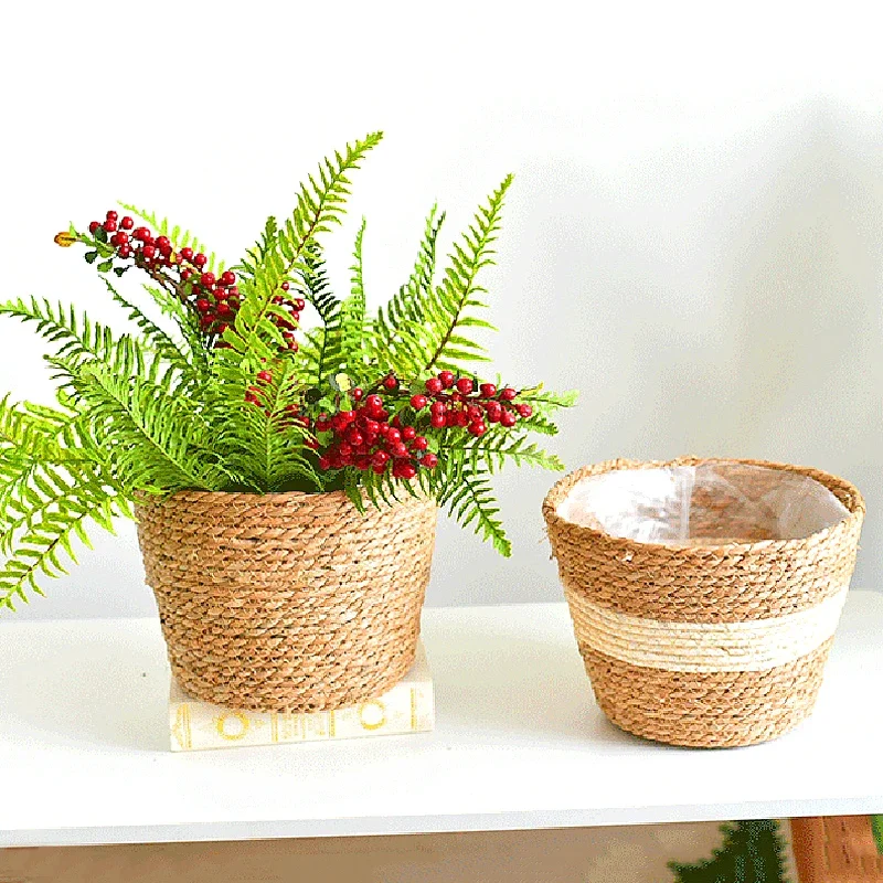 Woven Hanging Planter Straw Rope Wall Hanging Plant Storage Basket Flower Pot Hanger For Wall Decoration Countyard Garden