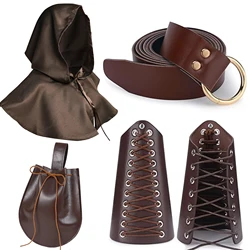 Mens Renaissance Costume Accessories Set Pirate Viking Medieval Costume Knight Cloak Wristguards and Belt Cosplay Accessories