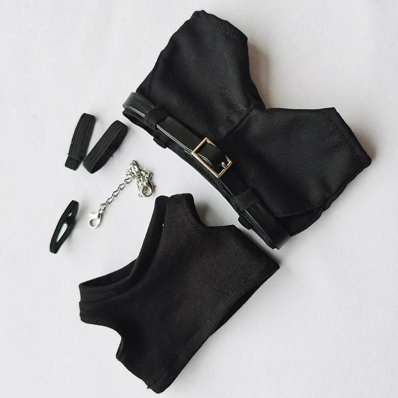 20cm Dolls Clothes Suit Black Onesie Belt Cool Tank Necklace Shoes Handsome Cotton Doll Clothes Toy Dolls Outfit for Korea Dolls