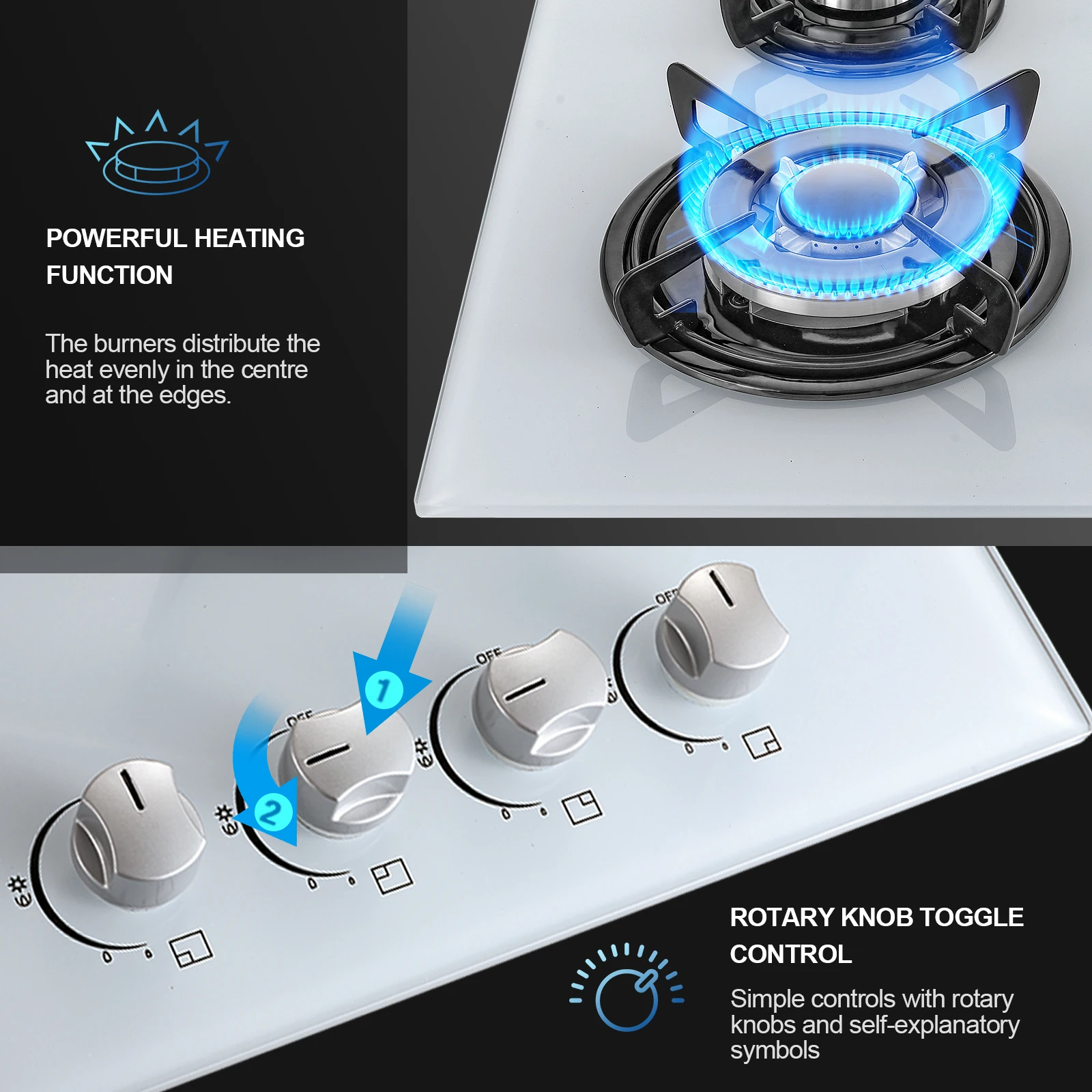 4 شعلات زجاجية سيراميك مدمجة في غاز البروبان الطبيعي موقد غاز أبيض جديد #4