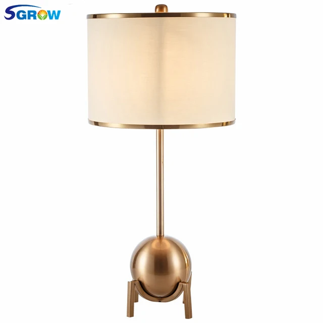 SGROW Modern Metal Ball Base Table Lamp For Bedroom Living Room Study Art Decoration Desk Lamparas Fabric Lampshade Lights