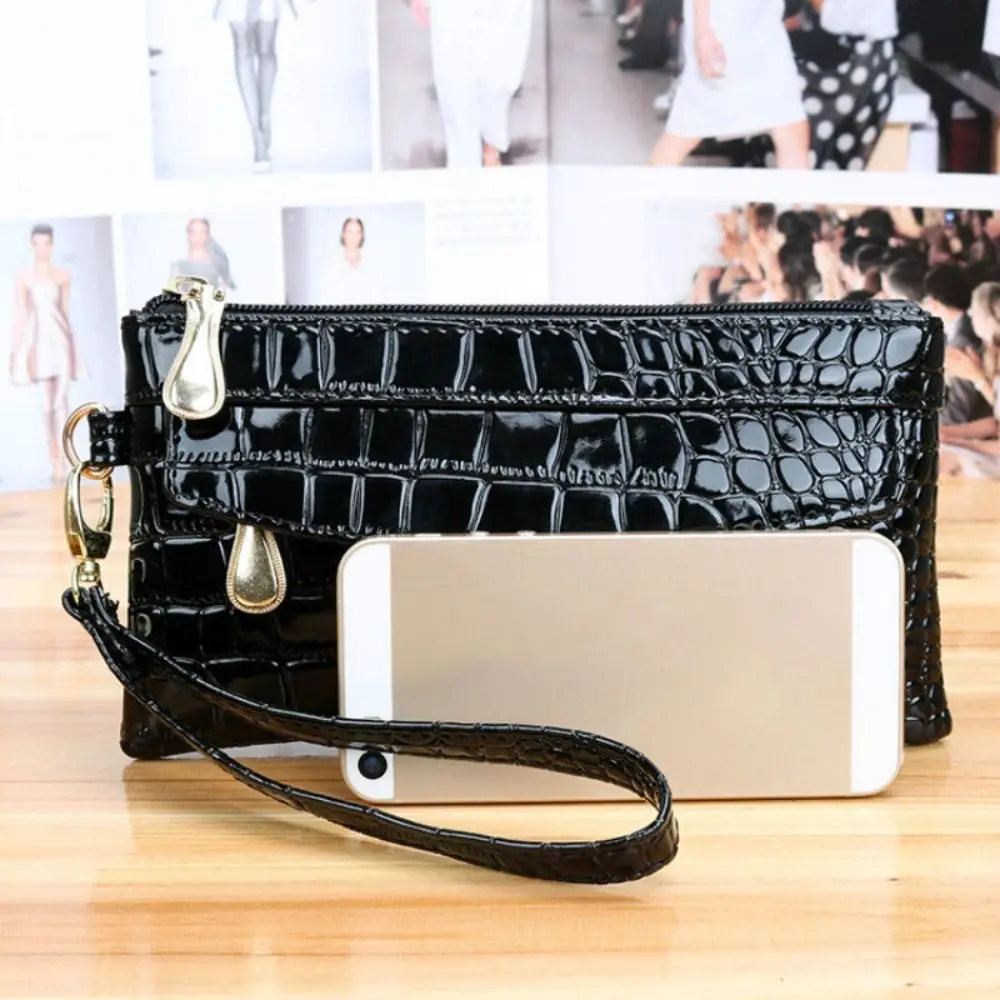 

Portable Leather Women Long Wallets Fashion Double Zipper Ladies Wallet Design Red Purse Bag Crocodile Purses Clutch Bag