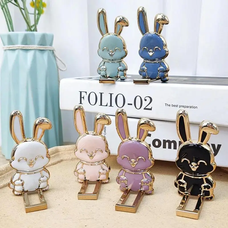 Universal Finger Ring Phone Holder Desktop Ultra-thin Cartoon Rabbit Phone Stand Foldable Buckle Adhesive Pull Rod Frame Support