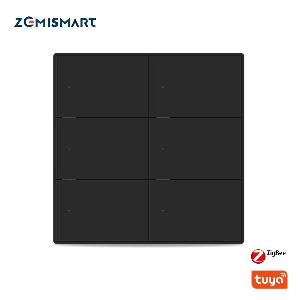 

Zemismart 6 Gangs Tuya Zigbee Black Interruptor with Neutral Push Wall Light Switches Smartthings Alexa Google Home Control