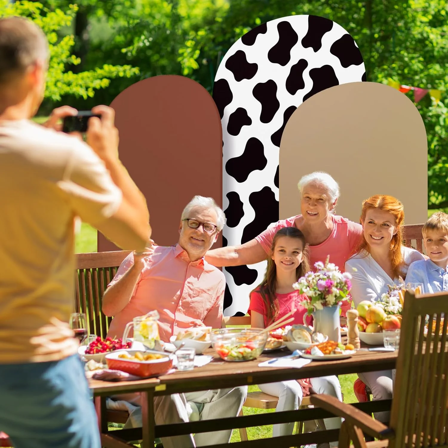 Cow Theme Party Arch Backdrop Cover Cow Birthday Party Decorations Spandex Stretch Backdrop Stand Cover for Birthday Banquet