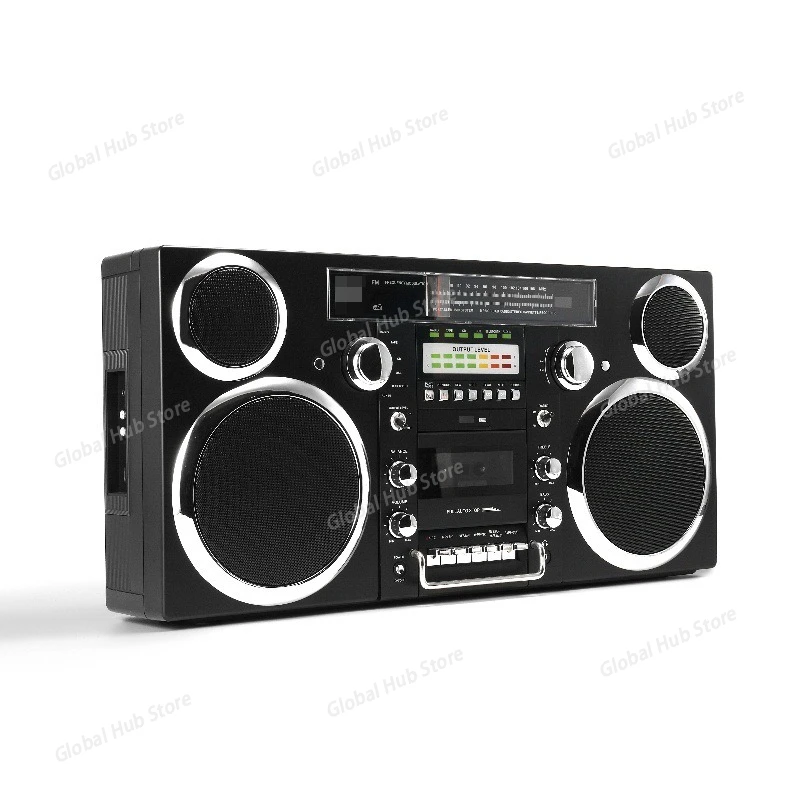 High Power Vintage Portable Audio System - CD/Cassette Player, FM Radio, Recorder and Bluetooth Speaker for Outdoor