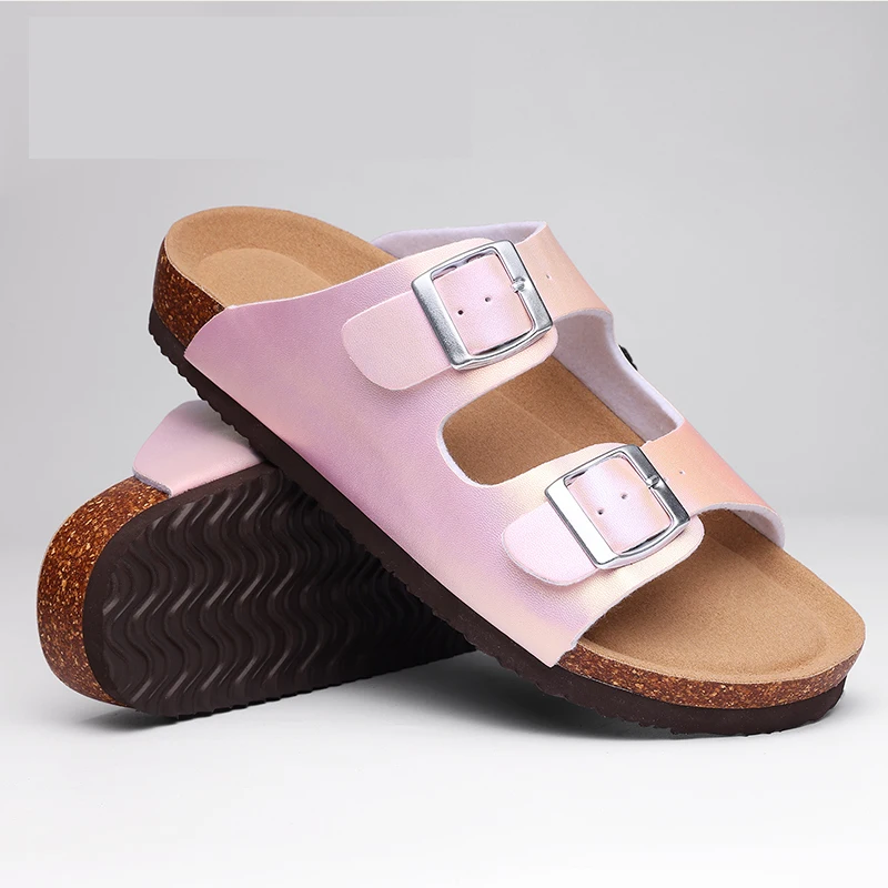 Bebealy Women\'s Summer Slippers Women Clogs Slippers Fashion Versatile Flat Sandals Outdoor Cork Non-slip Sandals With Buckle