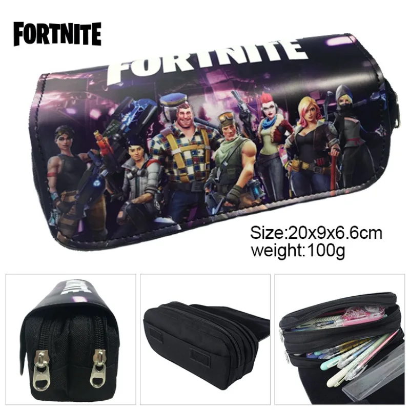 Estuche de lápices Fortnite, estuche de lápices Kawaii de lona de Anime, estuche de bolígrafo de juego de papelería, estuche de lápices escolar de doble capa de dibujos animados bonitos, regalo