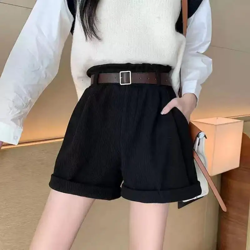 Casual Women's Shorts A-line High Waist Short Chic Office Lady Shorts With Belted Vintage Female Trousers  Autumn Wholesale