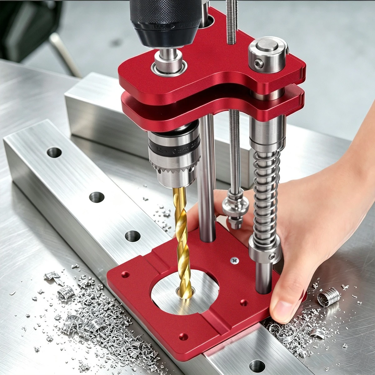 High Precision Drill Guide, Vertical Hole Punch Locator, Aluminum Alloy DIY Drill Stand for Hand Drill