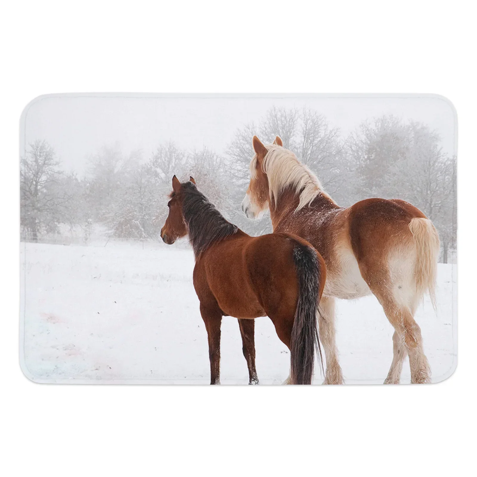 Horse Snow Scene Animal Home Doormat Decoration Flannel Soft Living Room Carpet Kitchen Balcony Rugs Bedroom Floor Mat