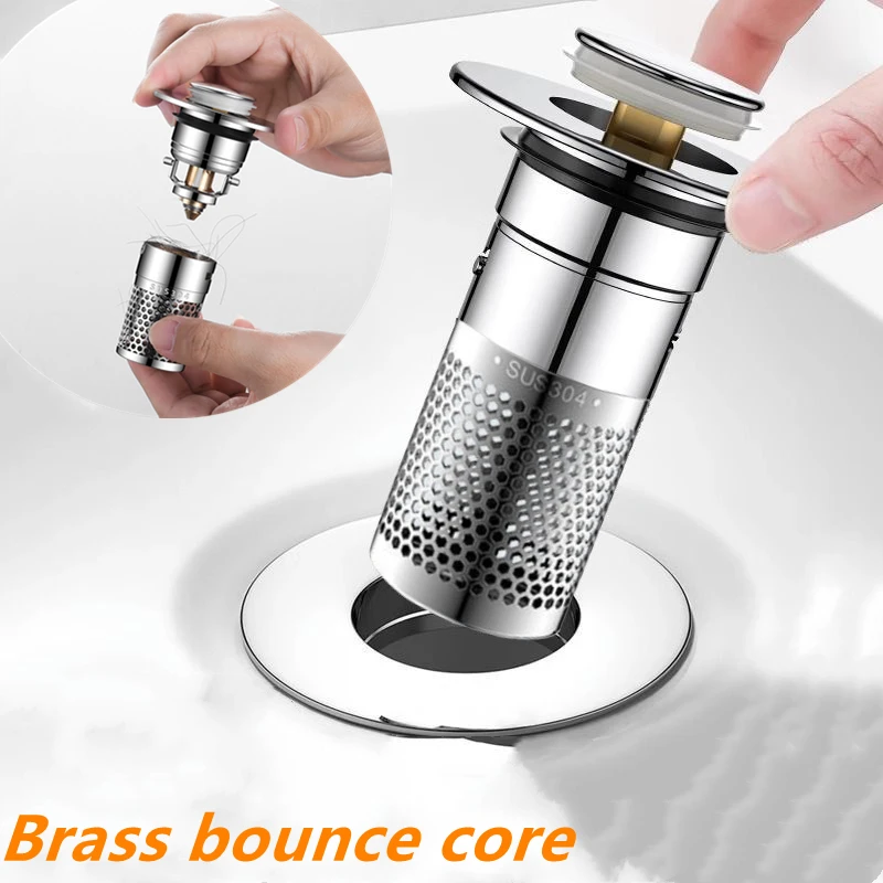 

Stainless Steel Floor Drain Filter Washbasin Leak Plug Stainless Steel Odor Proof Bouncing Core Drains Hair Catcher Sink Straine