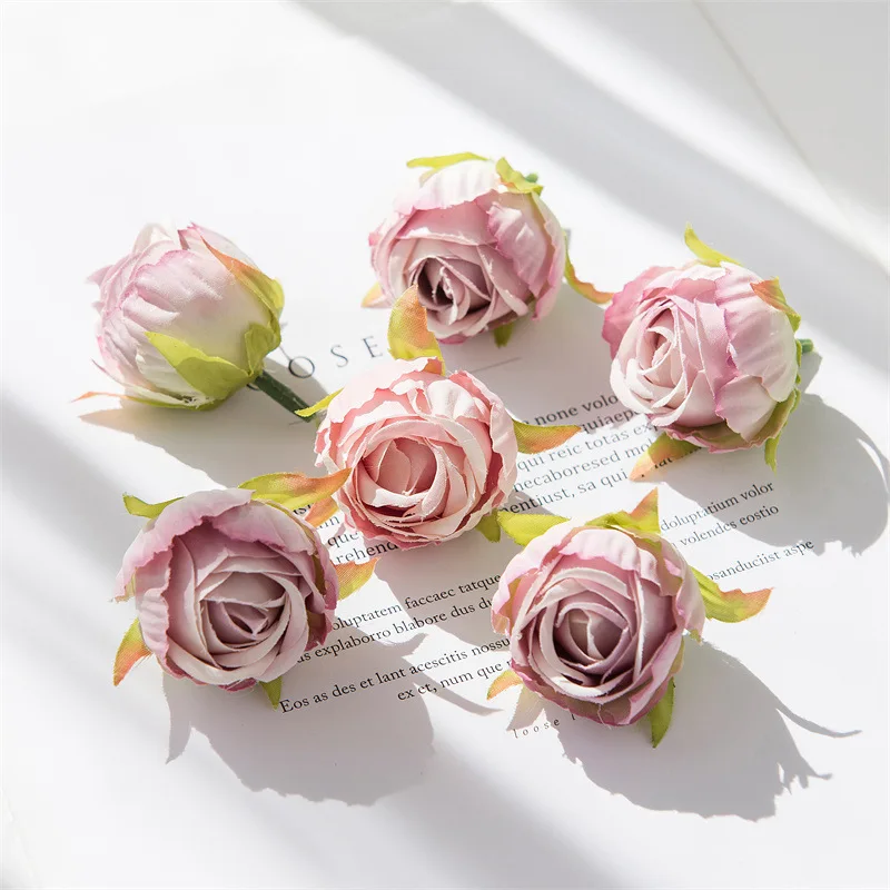 

10Pc Burnt Edge Rose Head Retro Artificial Silk Flower Diy headdress Handmade Material Gift Box Decor Wedding Arrangement Wreath